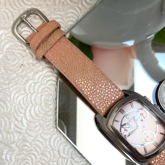 Croton All Stainless Steel Swiss Quartz Chronograph Pink Dial Sharkskin Strap - Picture 13 of 16